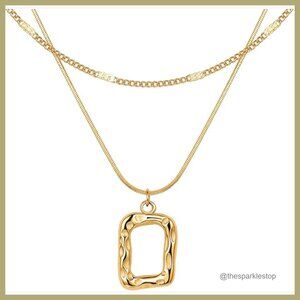 14K Real Gold Plated Layered Necklace Chunky Chain Stackable Choker